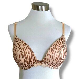 Victorias Secret 32DD Bra Tan Animal Print Lace Dream Angels Push Up Underwire